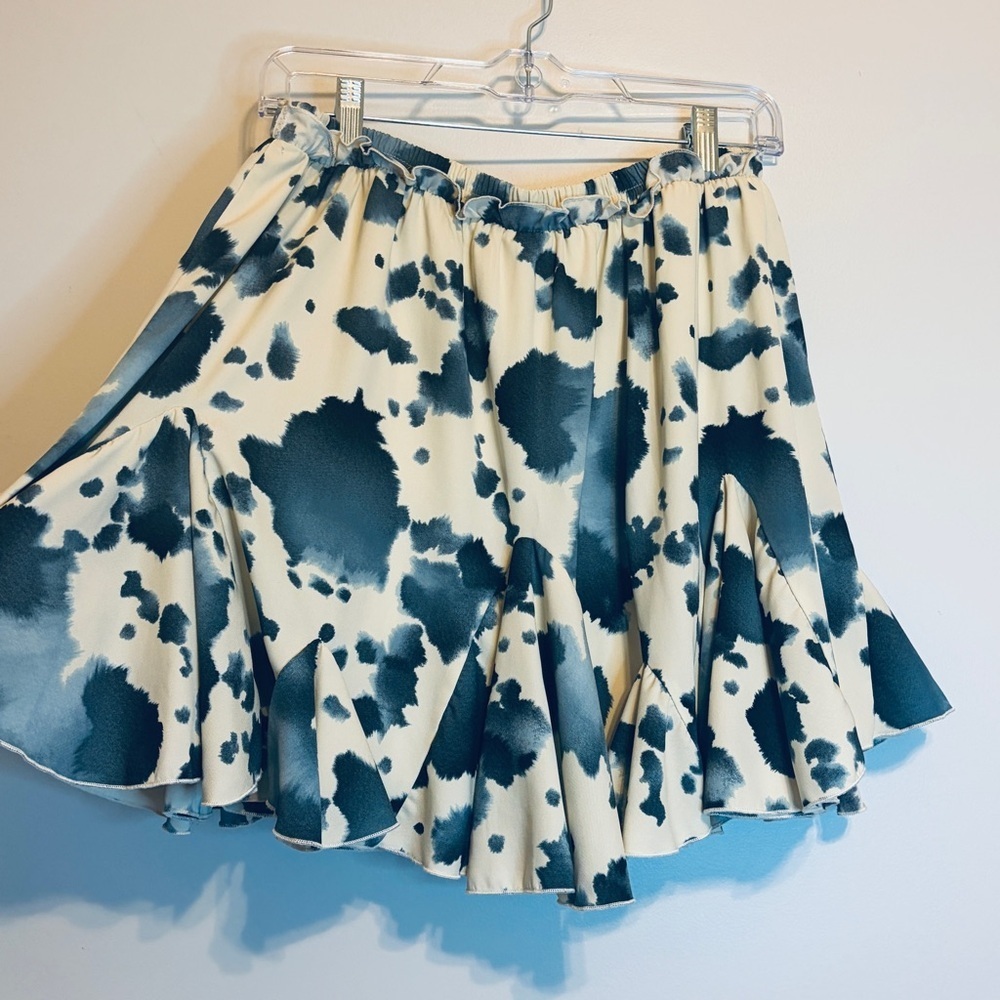 Elastic-Waist Circle Skirt in Cream with Black Spot Print